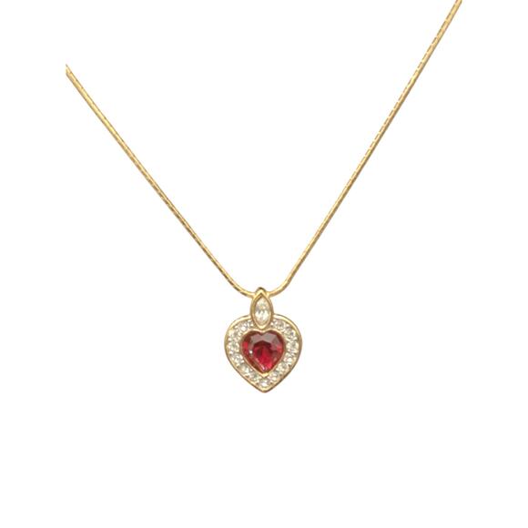 Gorgeous VTG Givenchy Necklace Red Glass Crystal And Rhinestones Heart Pendant - Picture 2 of 6